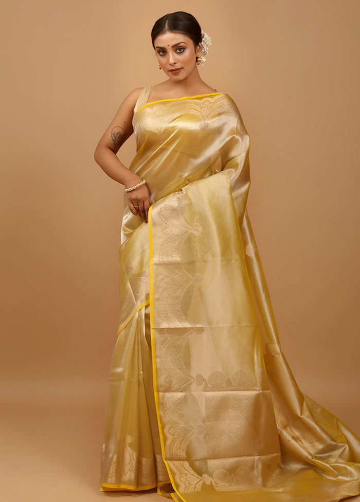 Yellow Tissue Silk Saree With Blouse Piece