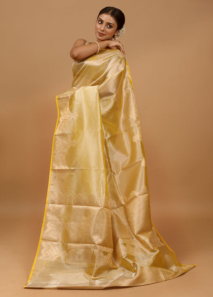 Yellow Tissue Silk Saree With Blouse Piece