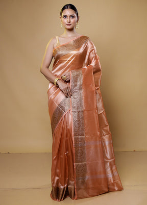 Rust Tissue Silk Saree With Blouse Piece