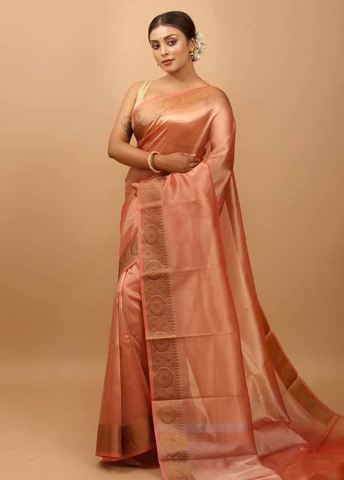 Rust Tissue Silk Saree With Blouse Piece