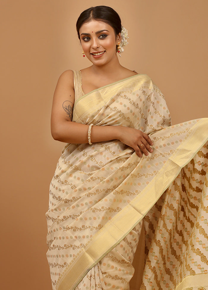 Cream Cotton Saree With Blouse Piece