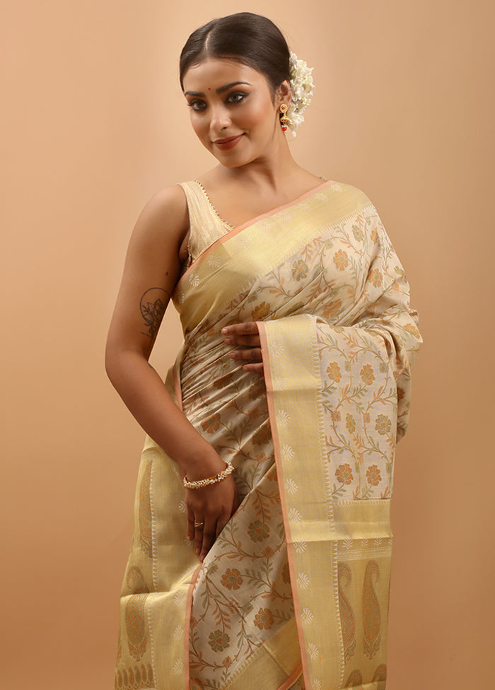 Cream Cotton Saree With Blouse Piece