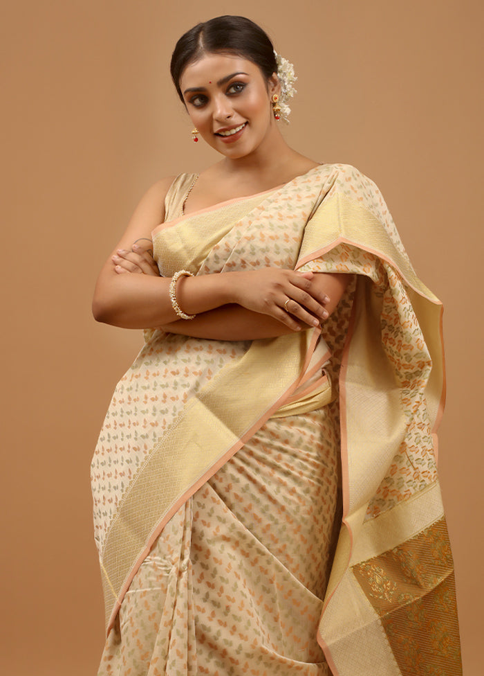 Cream Cotton Saree With Blouse Piece