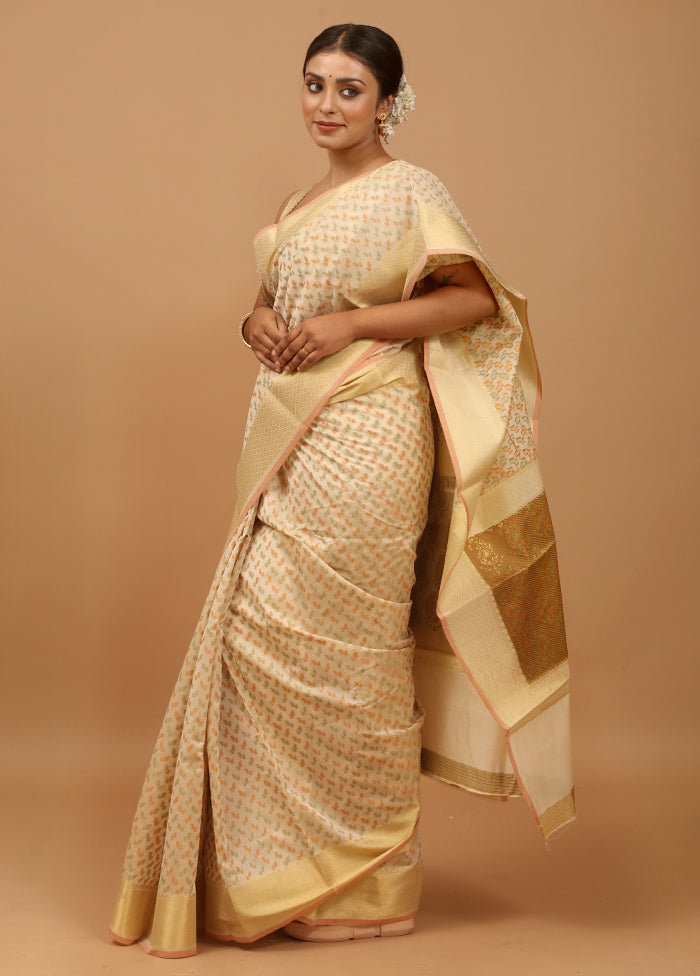 Cream Cotton Saree With Blouse Piece