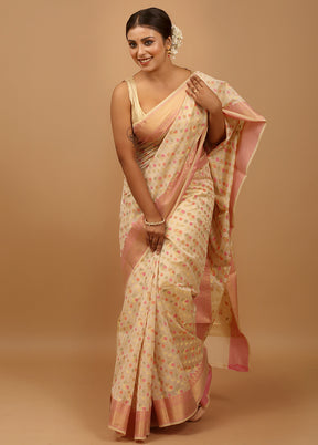 Cream Cotton Saree With Blouse Piece