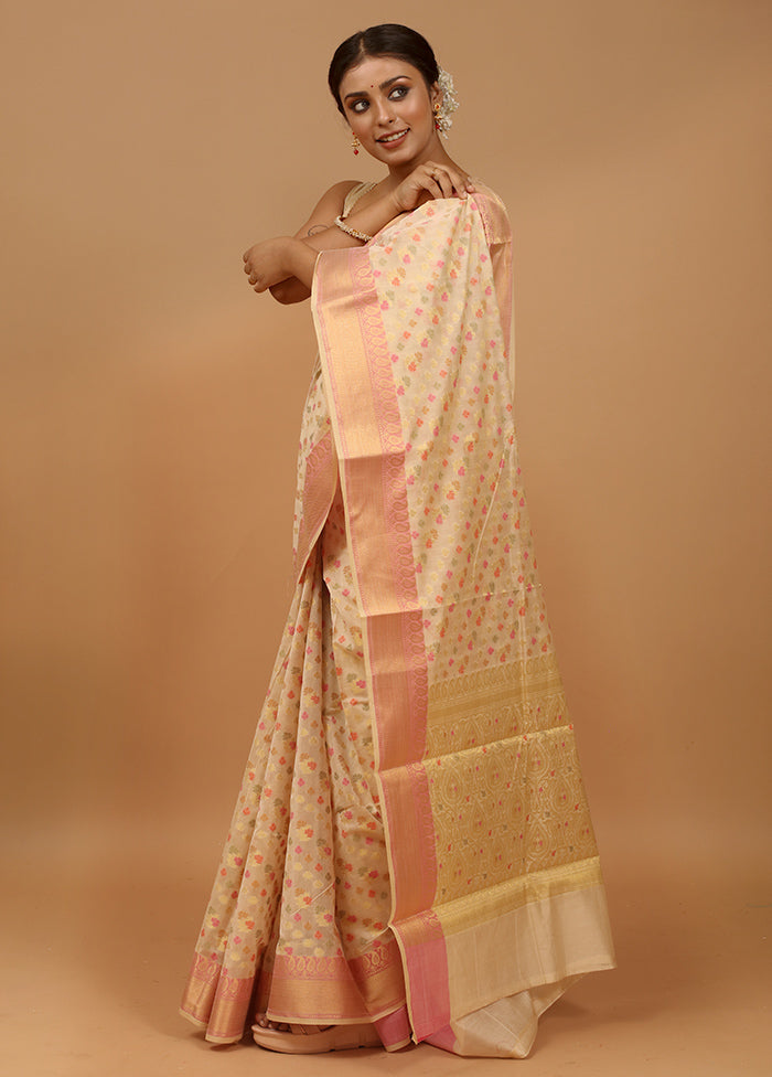 Cream Cotton Saree With Blouse Piece