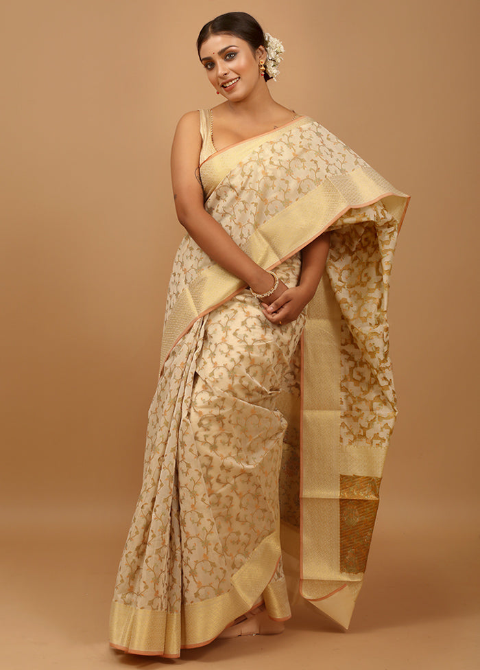 Cream Cotton Saree With Blouse Piece