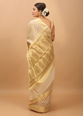 Cream Cotton Saree With Blouse Piece