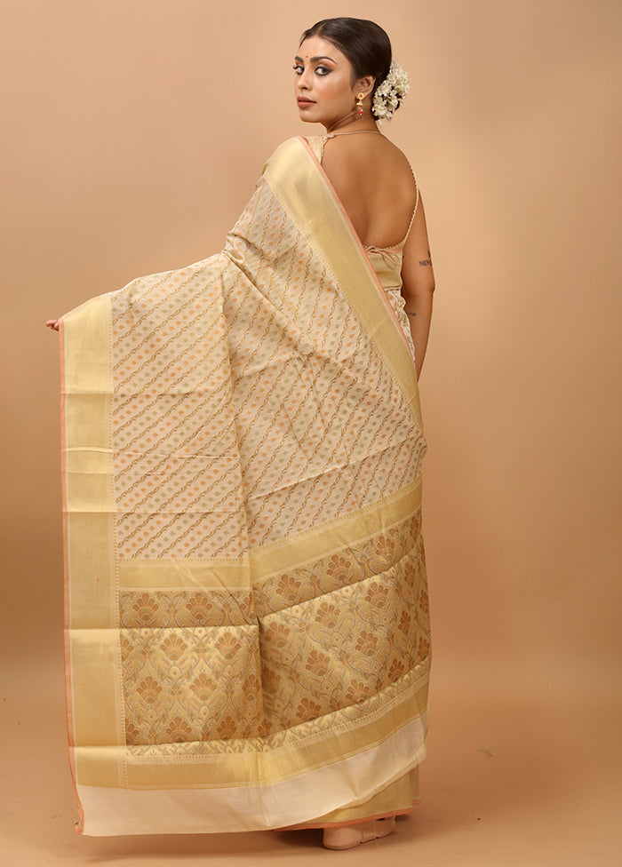 Cream Cotton Saree With Blouse Piece