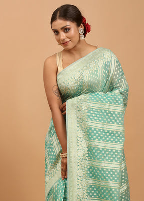 Green Kora Silk Saree With Blouse Piece