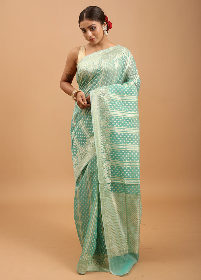 Green Kora Silk Saree With Blouse Piece