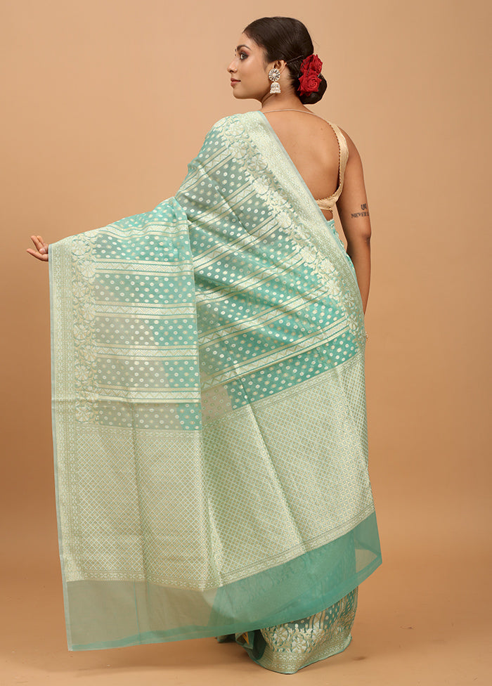 Green Kora Silk Saree With Blouse Piece