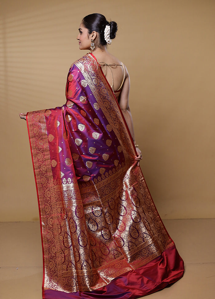 Pink Banarasi Silk Saree With Blouse Piece