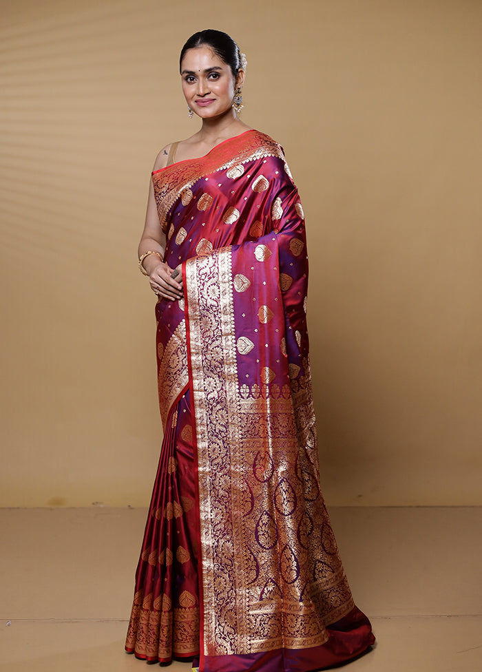 Pink Banarasi Silk Saree With Blouse Piece