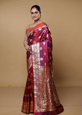 Pink Banarasi Silk Saree With Blouse Piece