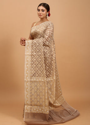 Grey Kora Silk Saree With Blouse Piece