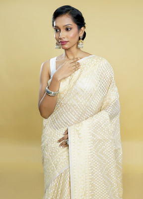 Cream Kora Silk Saree With Blouse Piece