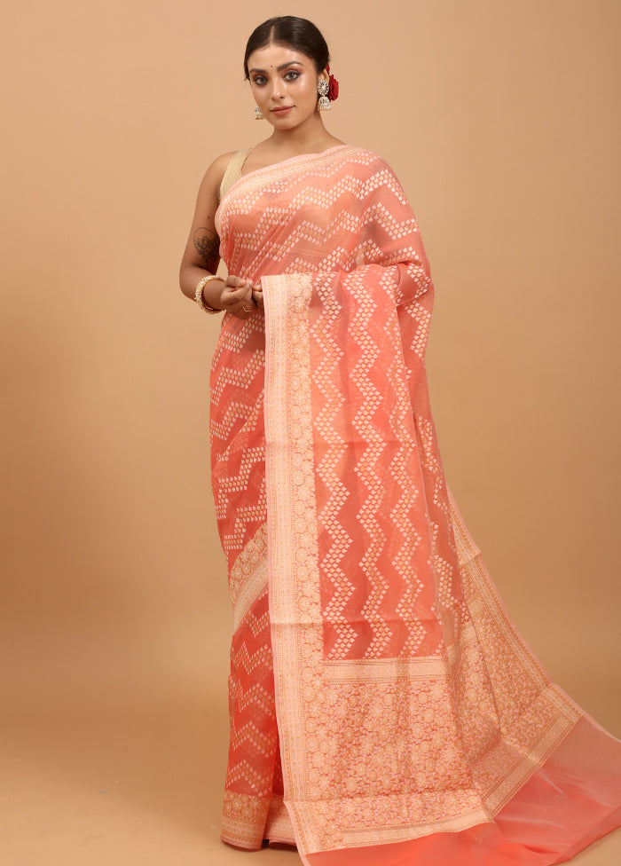 Pink Kora Silk Saree With Blouse Piece