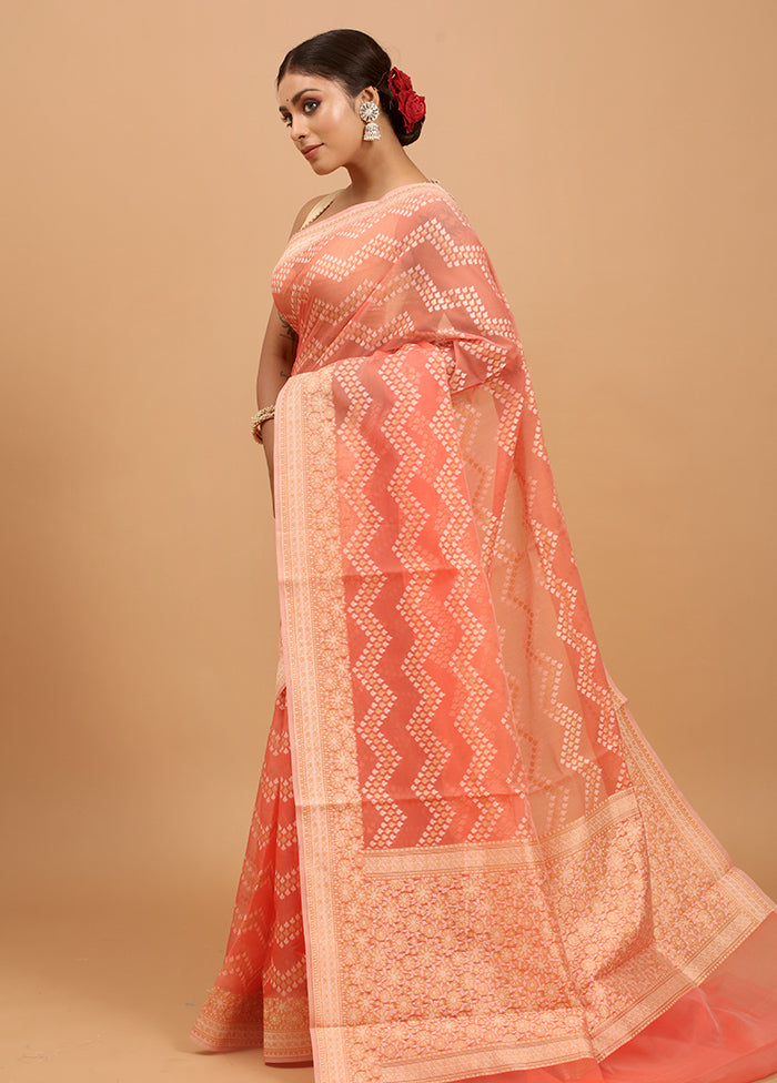 Pink Kora Silk Saree With Blouse Piece