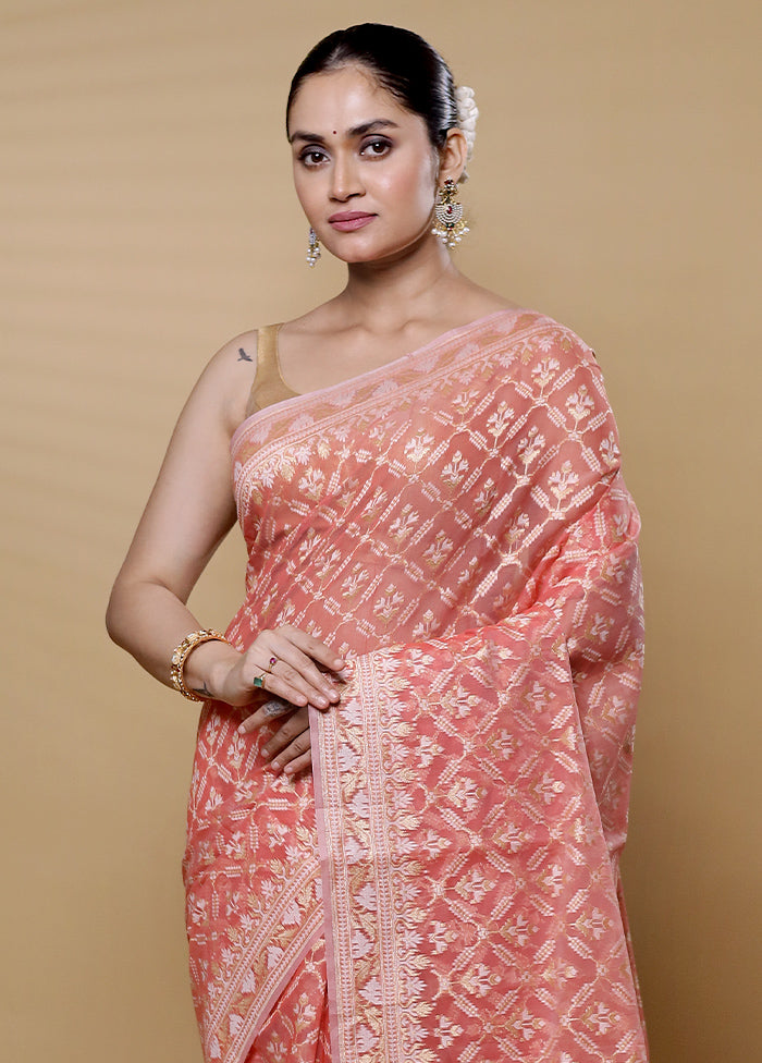 Pink Kora Silk Saree With Blouse Piece