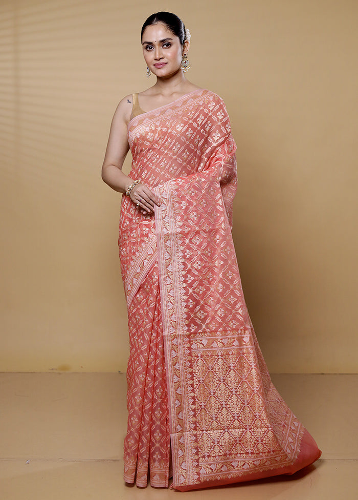 Pink Kora Silk Saree With Blouse Piece