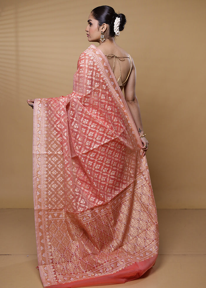 Pink Kora Silk Saree With Blouse Piece