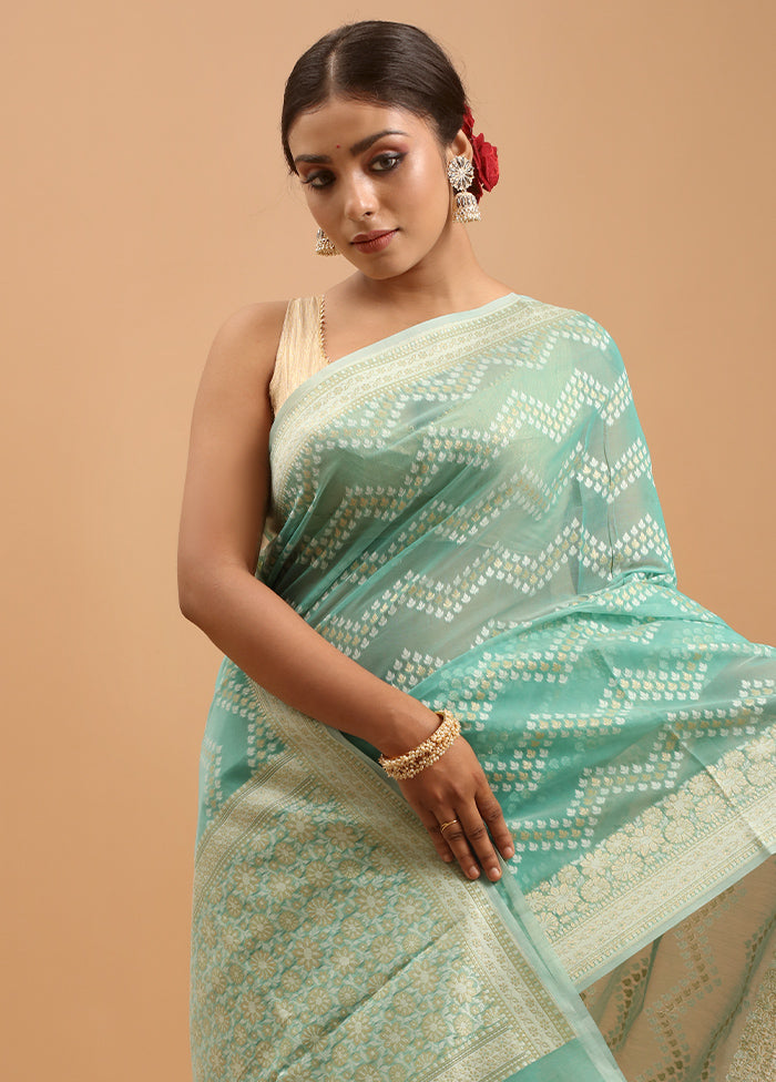 Green Kora Silk Saree With Blouse Piece