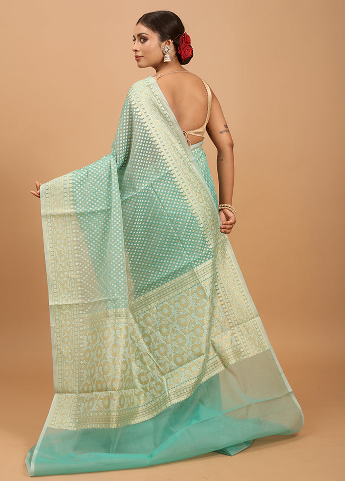 Green Kora Silk Saree With Blouse Piece