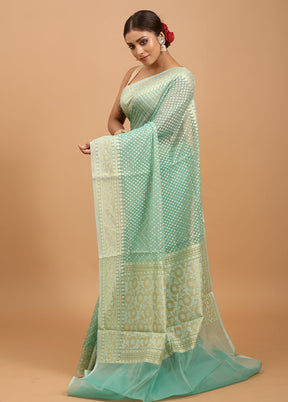 Green Kora Silk Saree With Blouse Piece