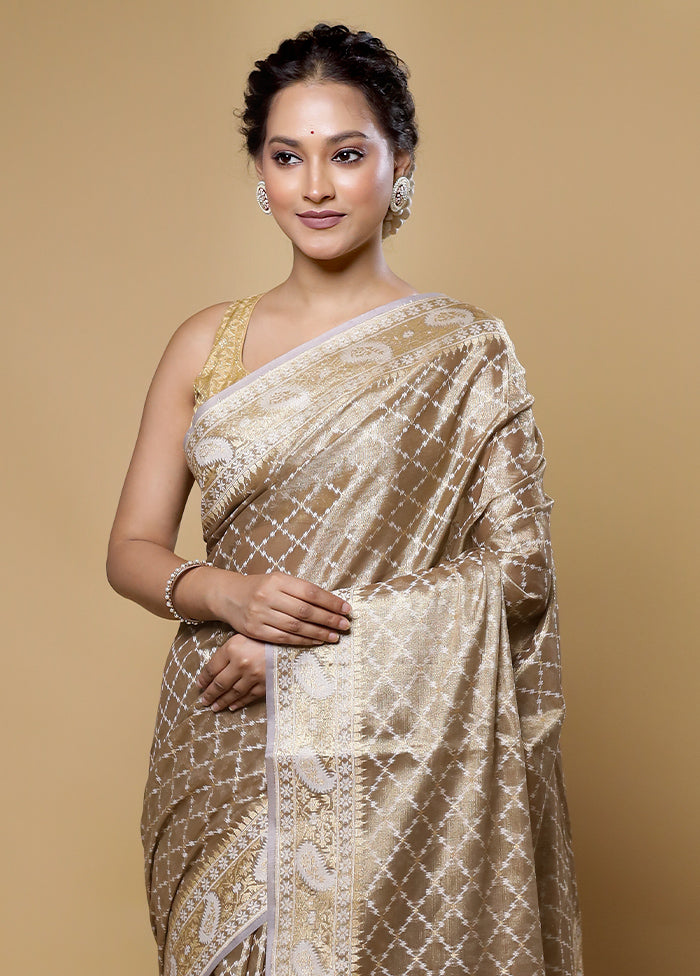 Cream Kora Silk Saree With Blouse Piece