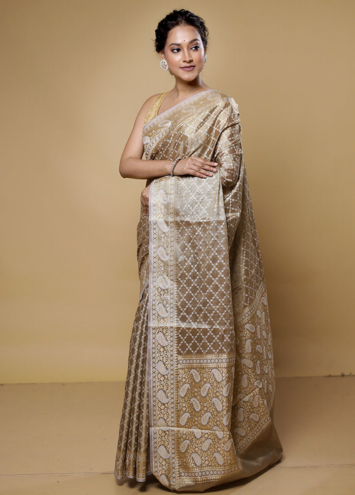 Cream Kora Silk Saree With Blouse Piece