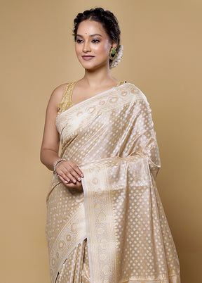 Cream Kora Silk Saree With Blouse Piece