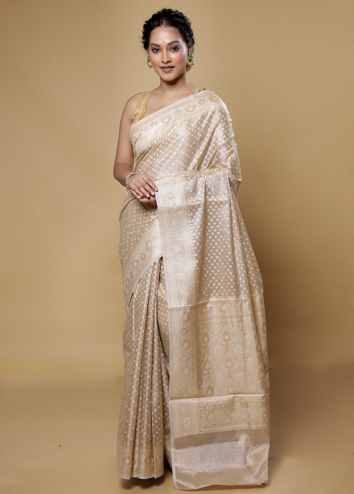 Cream Kora Silk Saree With Blouse Piece