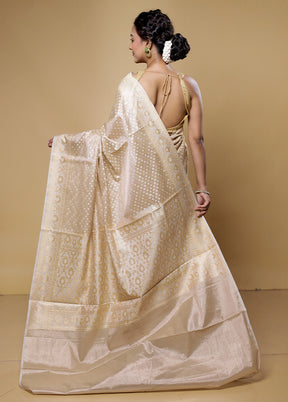 Cream Kora Silk Saree With Blouse Piece