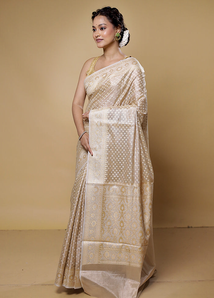 Cream Kora Silk Saree With Blouse Piece