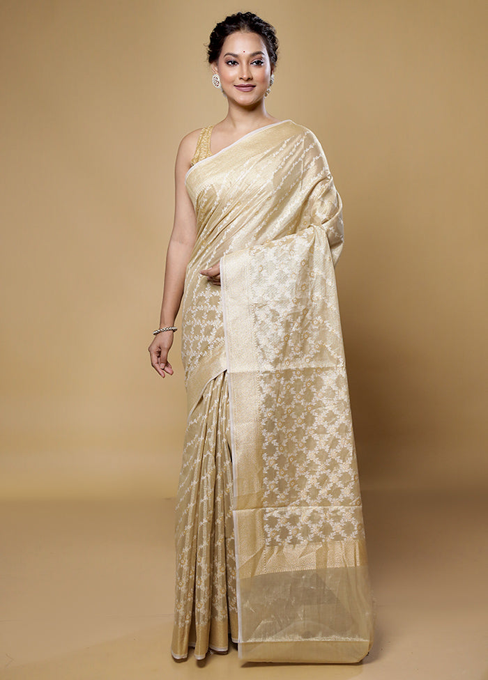 Cream Kora Silk Saree With Blouse Piece