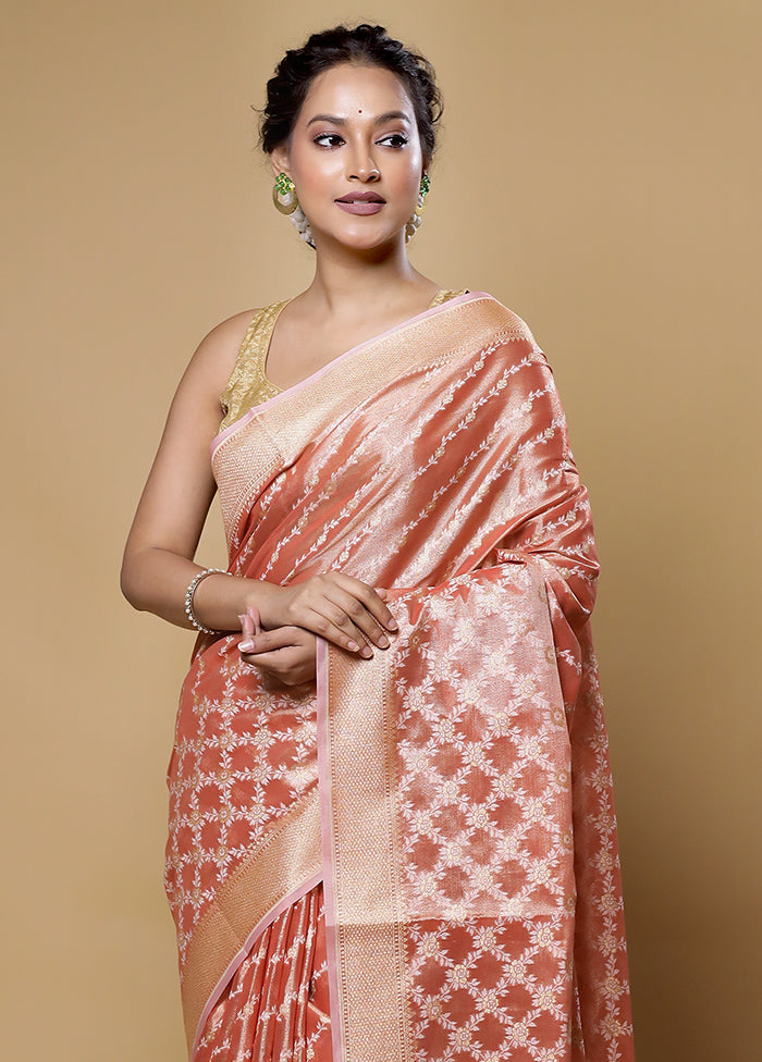 Pink Kora Silk Saree With Blouse Piece