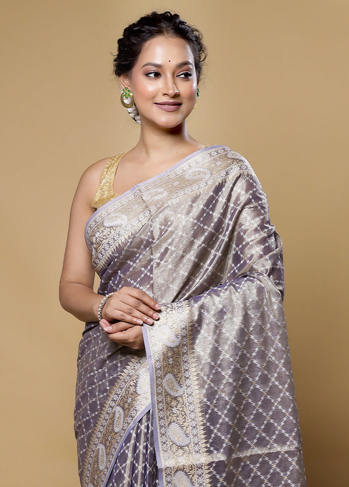 Grey Kora Silk Saree With Blouse Piece