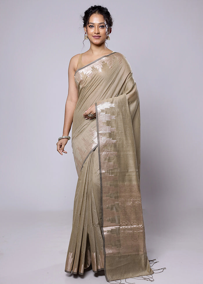 Cream Cotton Saree With Blouse Piece