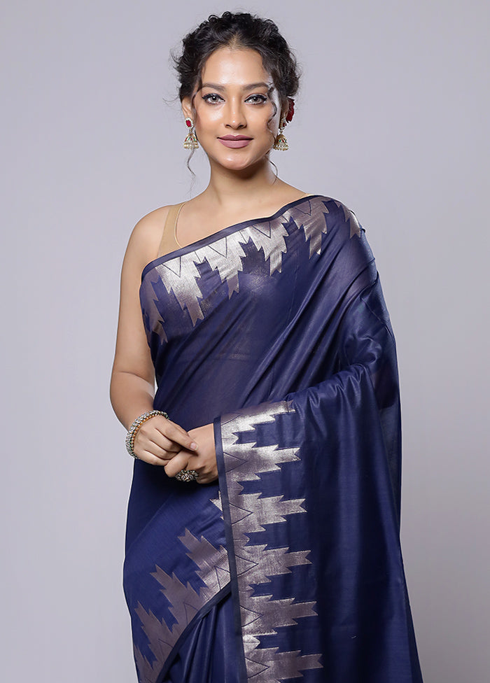 Blue Cotton Saree With Blouse Piece