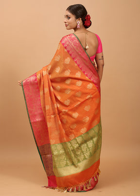 Rust Dupion Silk Saree With Blouse Piece