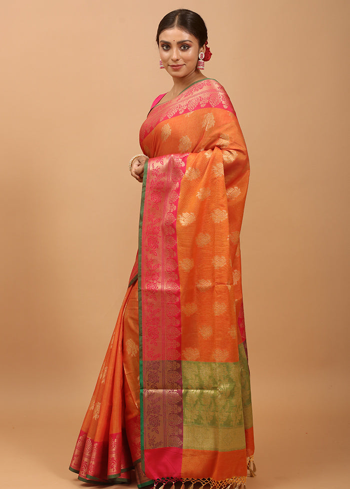 Rust Dupion Silk Saree With Blouse Piece