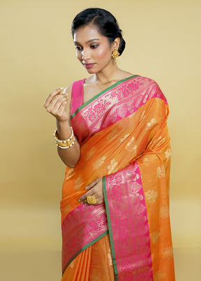 Rust Dupion Silk Saree With Blouse Piece