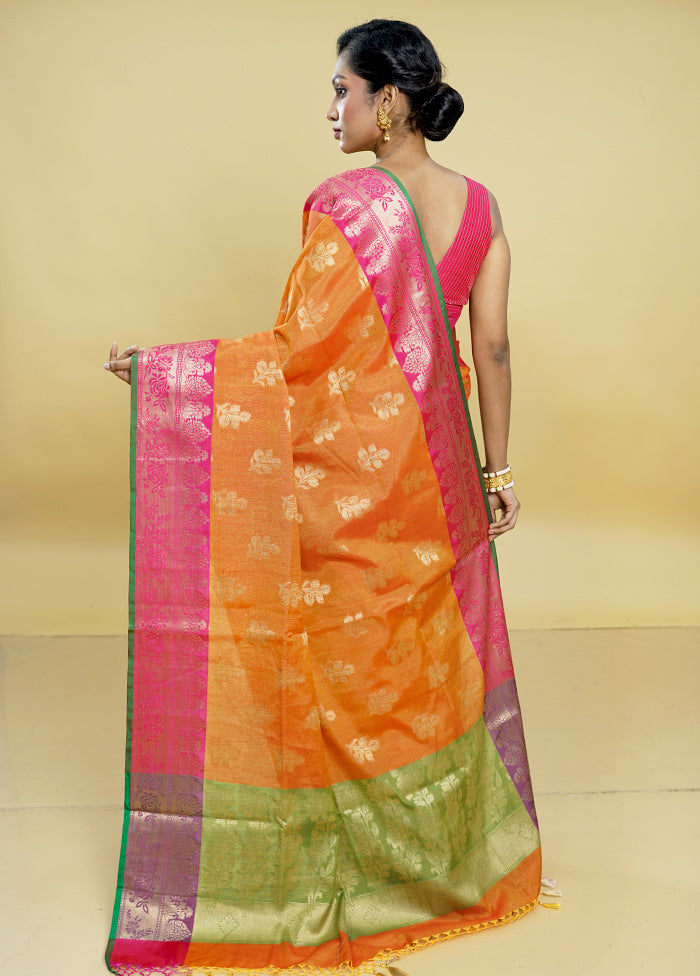 Rust Dupion Silk Saree With Blouse Piece