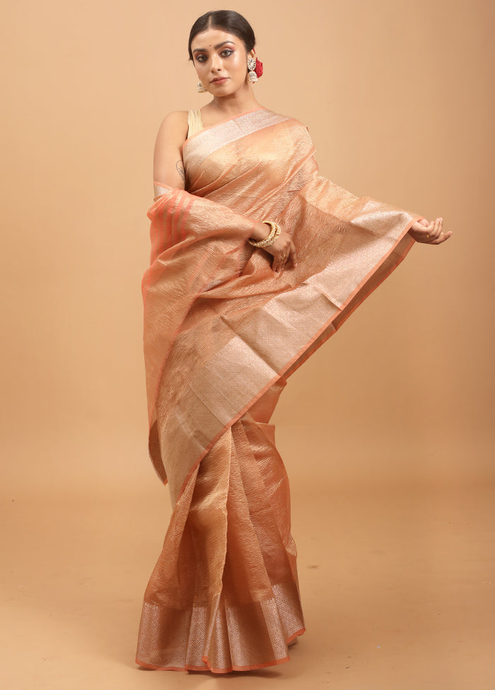 Pink Crushed Tissue Silk Saree With Blouse Piece