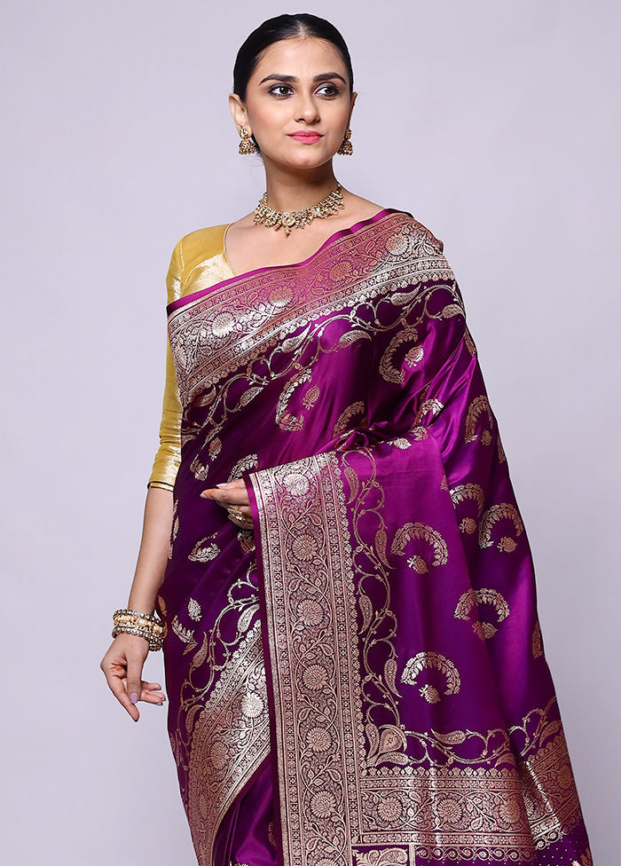 Purple Banarasi Silk Saree With Blouse Piece