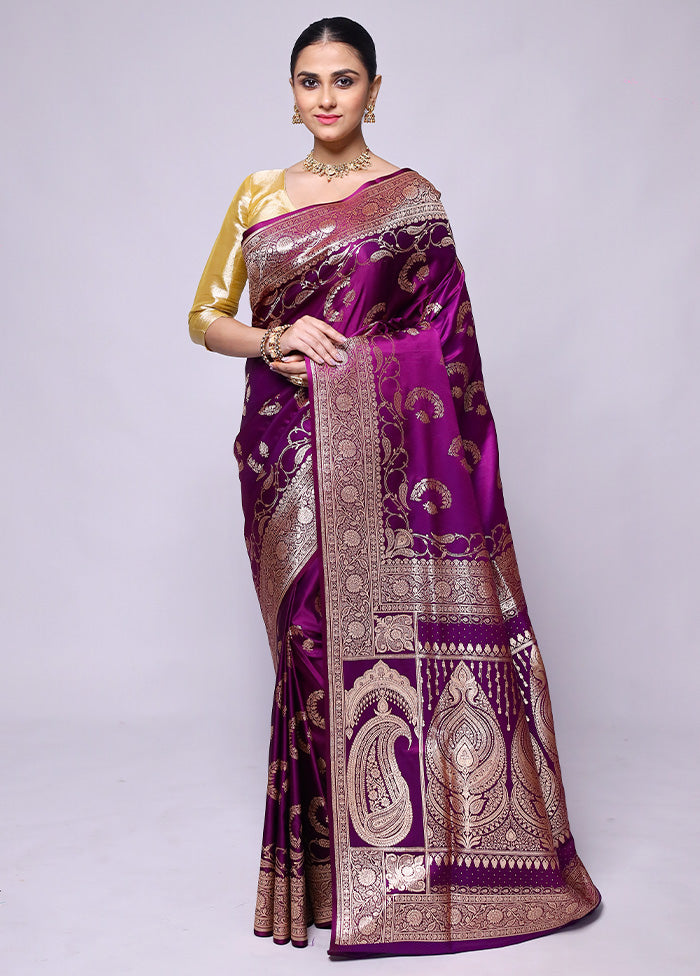 Purple Banarasi Silk Saree With Blouse Piece