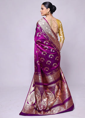 Purple Banarasi Silk Saree With Blouse Piece