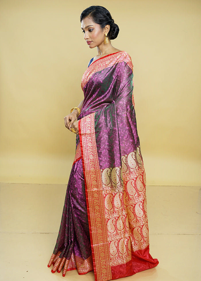 Purple Dupion Silk Saree With Blouse Piece