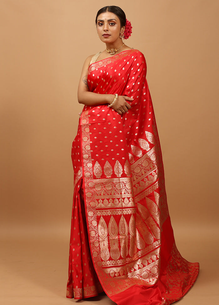 Red Banarasi Silk Saree With Blouse Piece